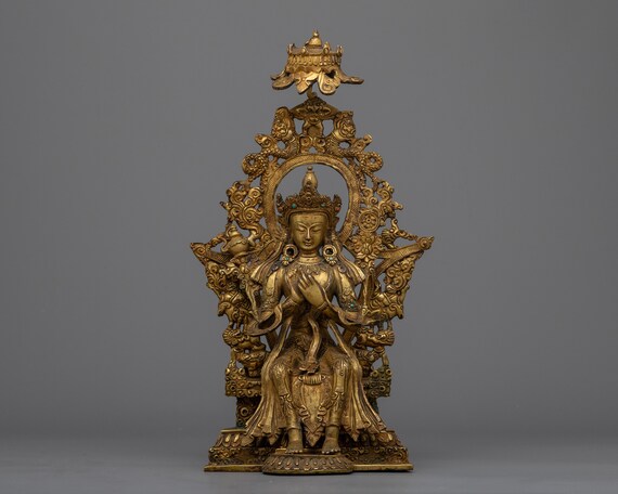 24K Gold Gilded Maitreya Buddha Statue, Vajrayana Art