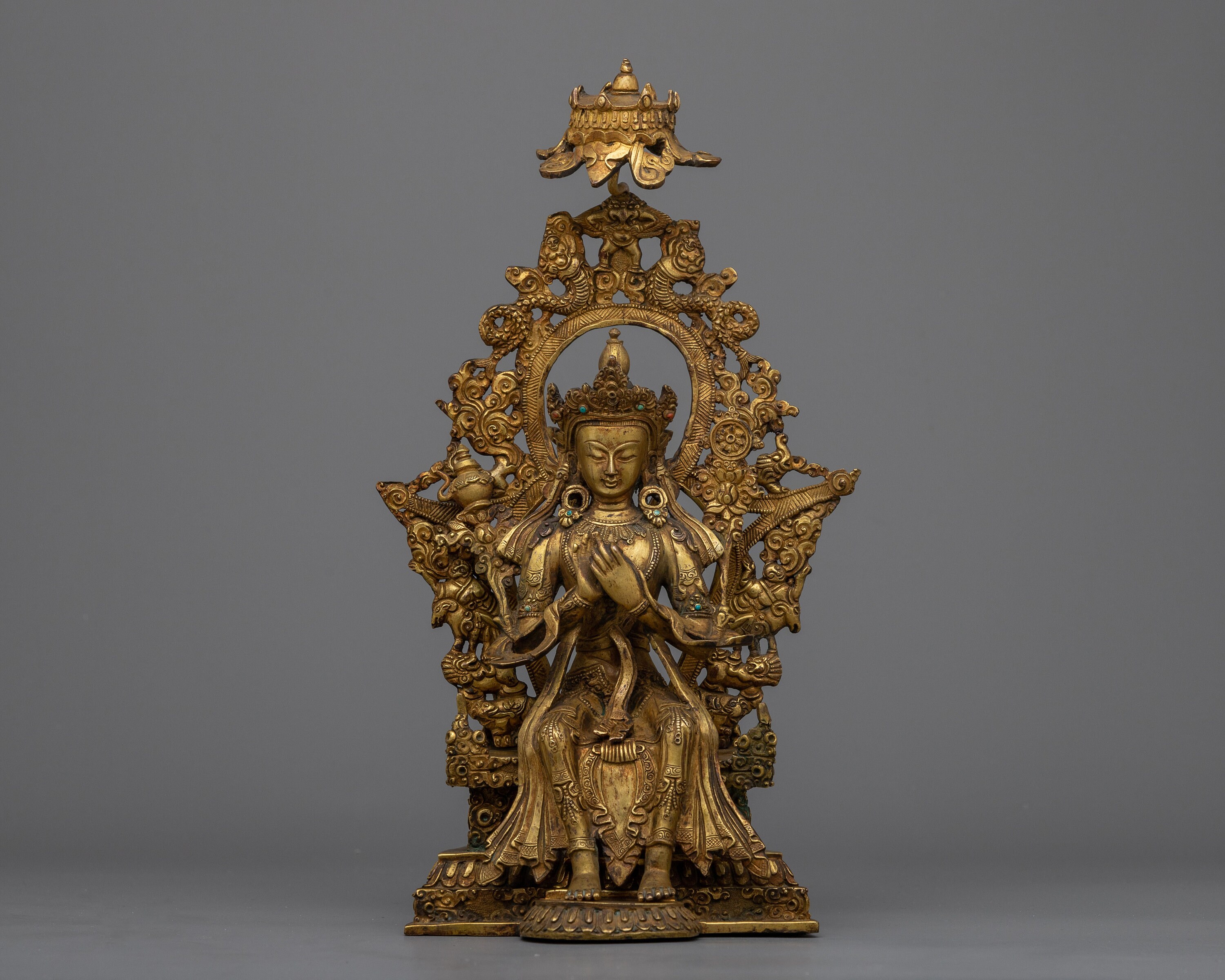 Handcrafted Maitreya Buddha (Future Buddha) Statue, 24K Gold Gilded, The Great Buddha, Symbol of Future Prosperity, Religious Vajrayana Art