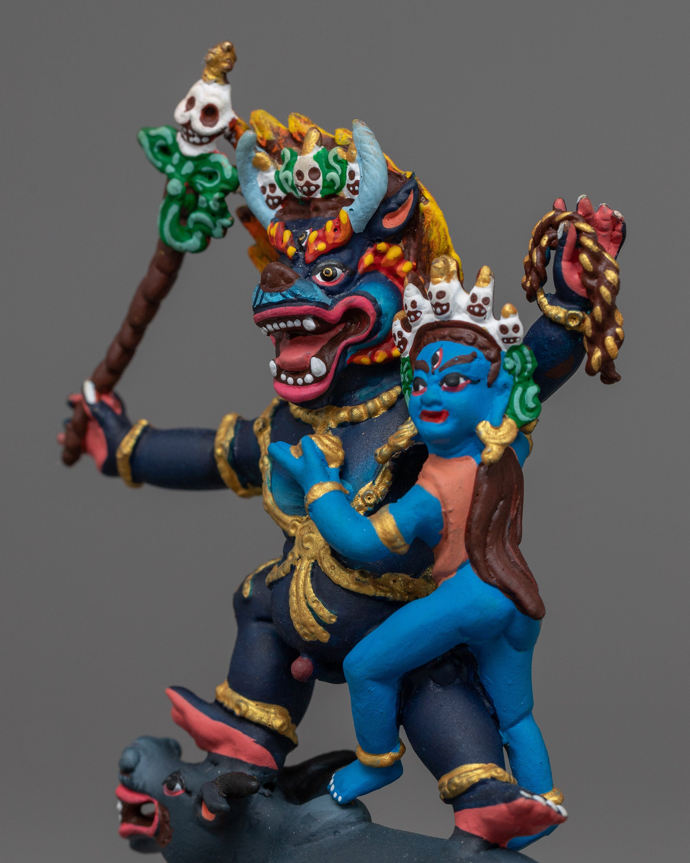 Machine Deity Miniature Dharmaraja Statue in Gold and Copper - Compact, Machine ...