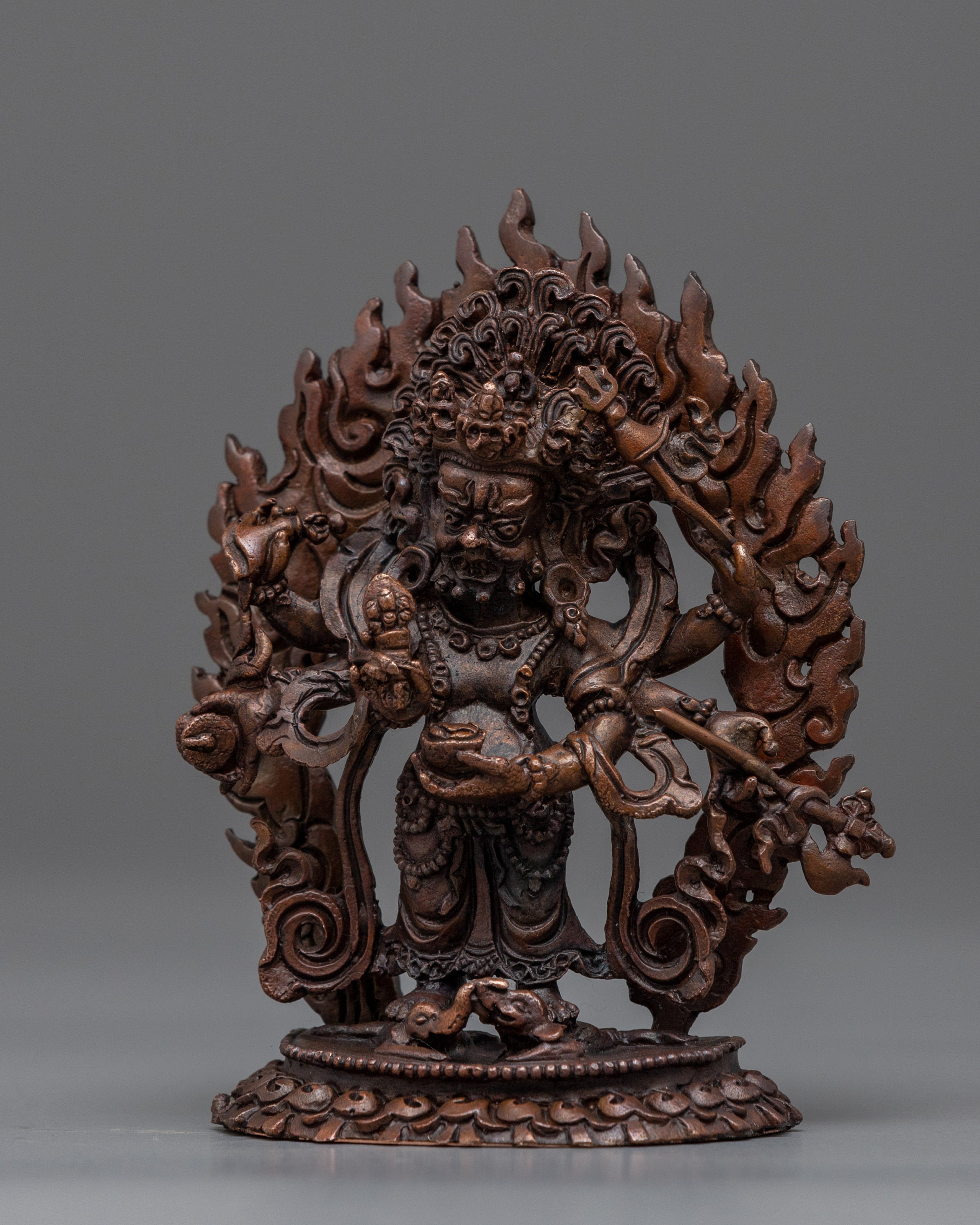 Six Armed White Mahakala Statue | Buddhist Wrathful Deity Oxidized