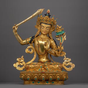 Manjushri Deity Figurine | Icon of Enlightened Knowledge and Clarity  | Symbol of Wisdom in Buddhism | Himalayan Buddhist Art | Sacred Art
