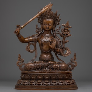 Ultimate Wisdom Deity Manjushri Figurine | Himalayan Spiritual Art | Figurine for Shrine, Altar, and Dharma Decor | Sculpture Made In Nepal