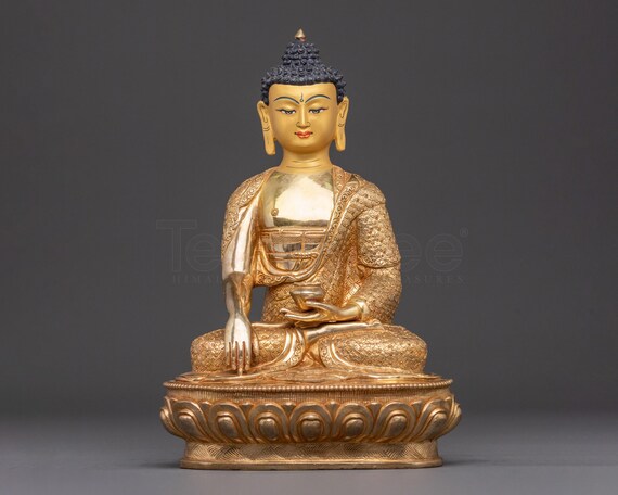 釈迦牟尼仏像 | 24K金鍍金銅像 | 手作り仏教美術彫刻 | スピリチュアル