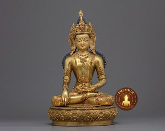 Mitrugpa Buddha (Akshobhya) Statue | Original Handmade Buddhist Sculpture | Traditional Himalayan Art of Nepal | Gilded in 24k Gold Figure