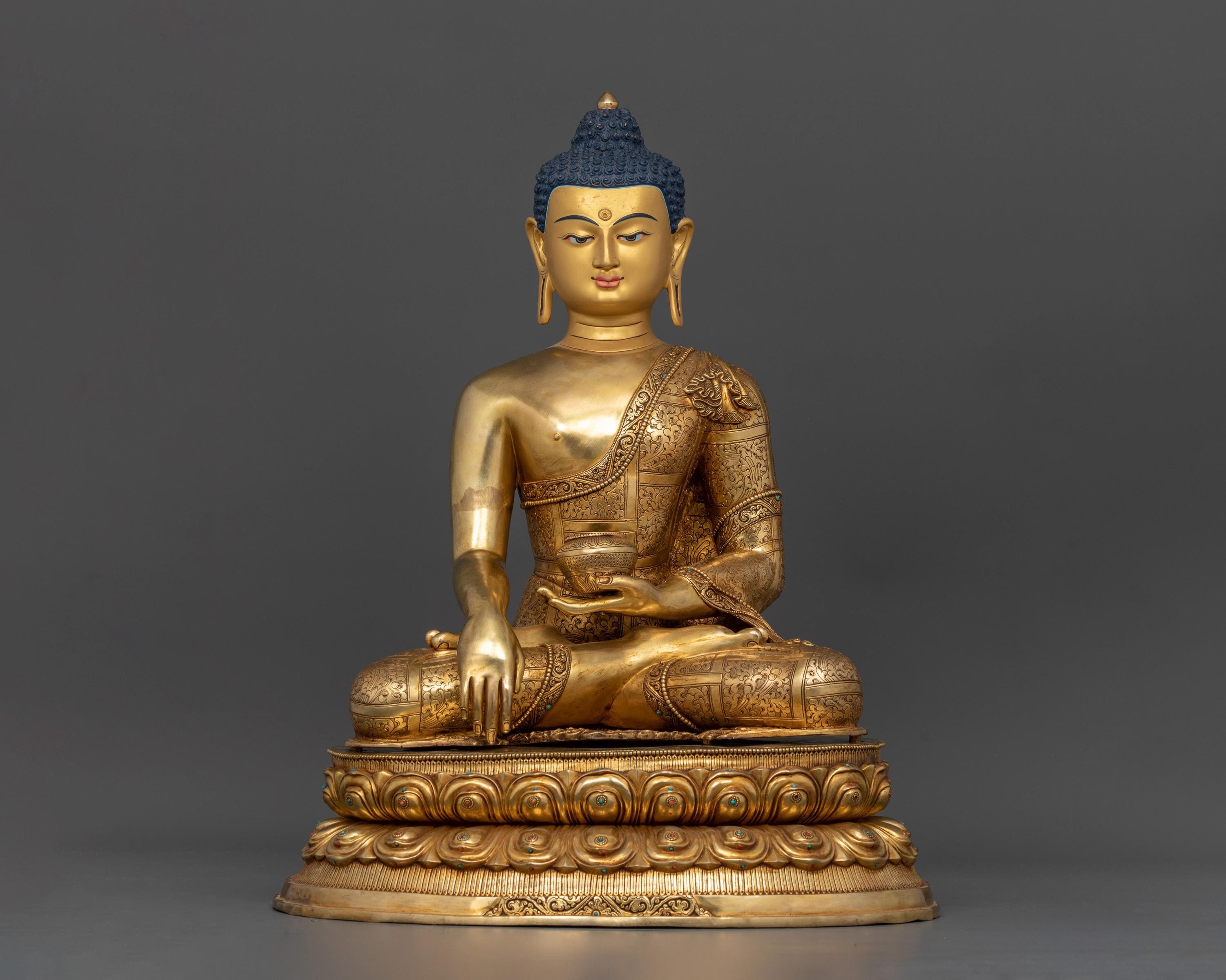 24K Gold Gilded Shakyamuni Buddha Statue | Copper, Meditation Icon
