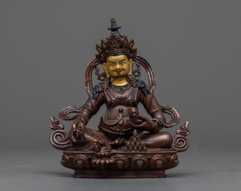 Mini estatua de arte Dzambhala, pintada en oro de 24 quilates, cobre oxidado, moldeada a máquina, ideal para decoración espiritual del hogar, mejora del santuario divino