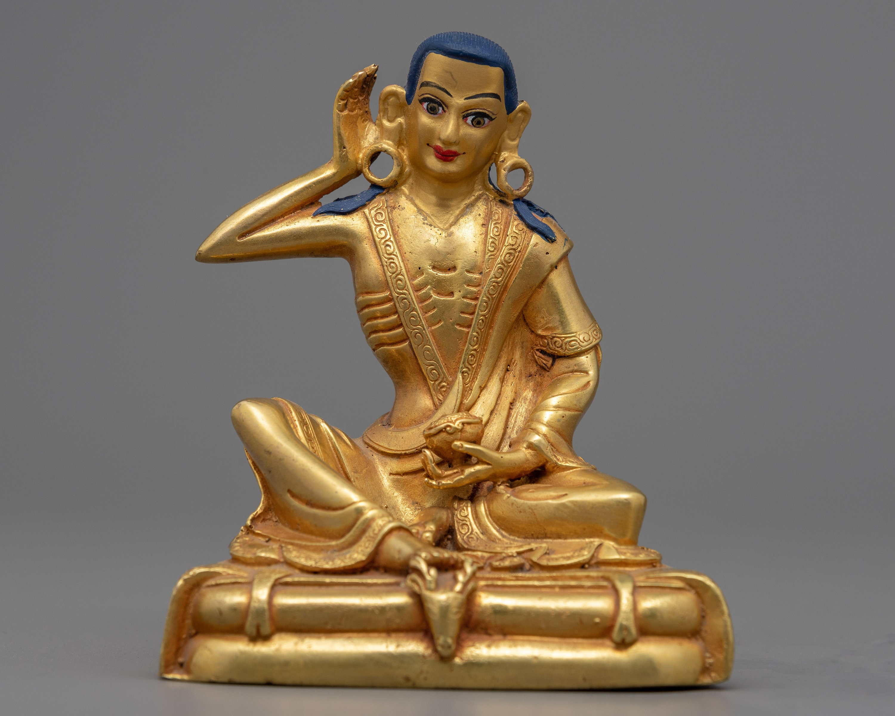 Jetsun Gilded - Milarepa of Portrait Guru Etsy Tibetan Tibetan Figurine Buddhist Spiritual of Ancient 24k Statue Master Gold Art-work Siddha