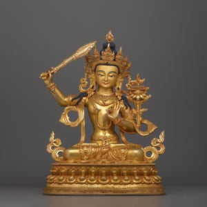 Manjushri with Flaming Sword & Prajnaparamita Sutra | A Divine Piece of Spiritual Decor | Representation of Wisdom’s Transformative Power