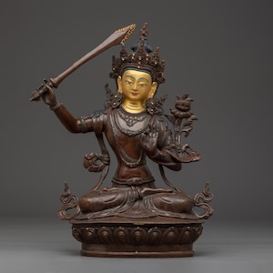 Buddhist Wisdom Deity Manjushri Artwork | Embodiment of Insight | Figurine for Shrine, Altar, and Dharma Decor | Sculpture Made In Nepal