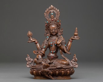Handgemaakt godin Laxmi-standbeeld | Godin van rijkdom en welvaart | Traditionele Nepalese boeddhistische kunst | Boeddhistisch koperen beeld voor altaren