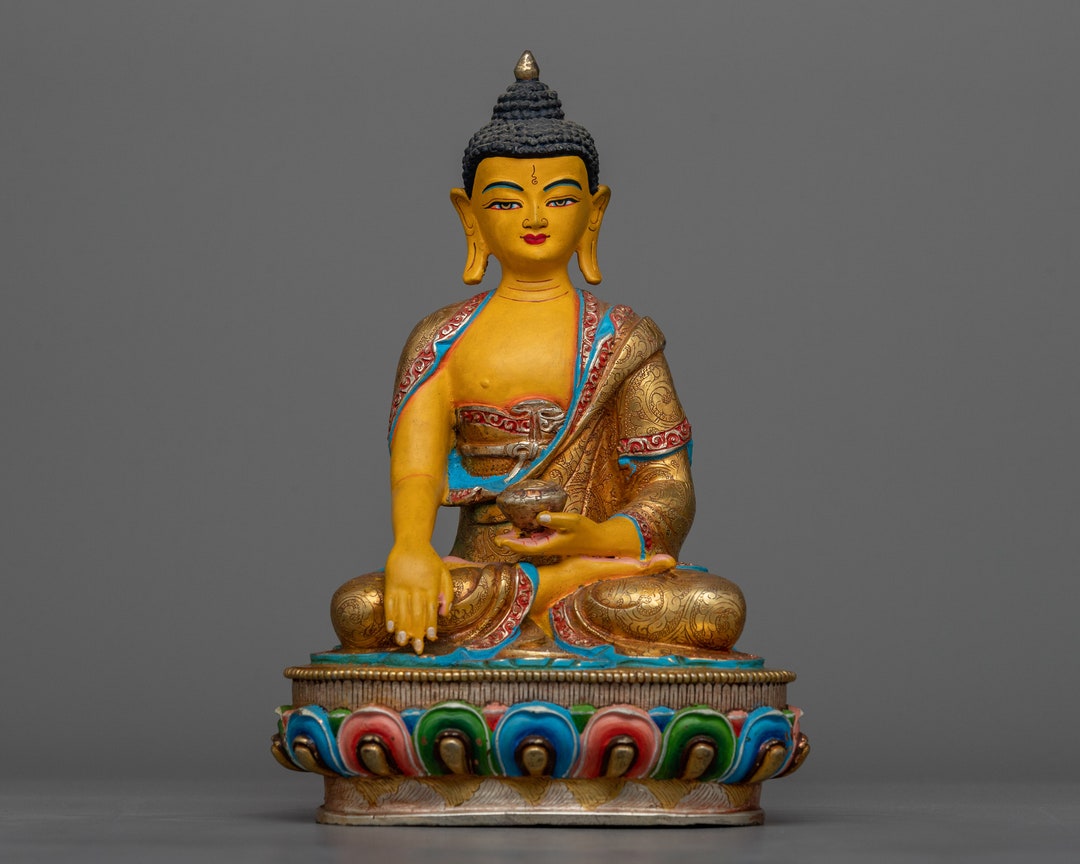 Handmade Gold Gilded Copper Shakyamuni Buddha Statue – Beige Skin