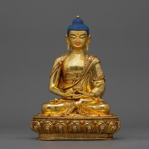 Amitabha Buddha 22 cm tibetische Statue | 24K Gold Vergoldet Handmade in Nepal | Reiner Land Buddha | Traditionelle Kunst und Handwerkskunst