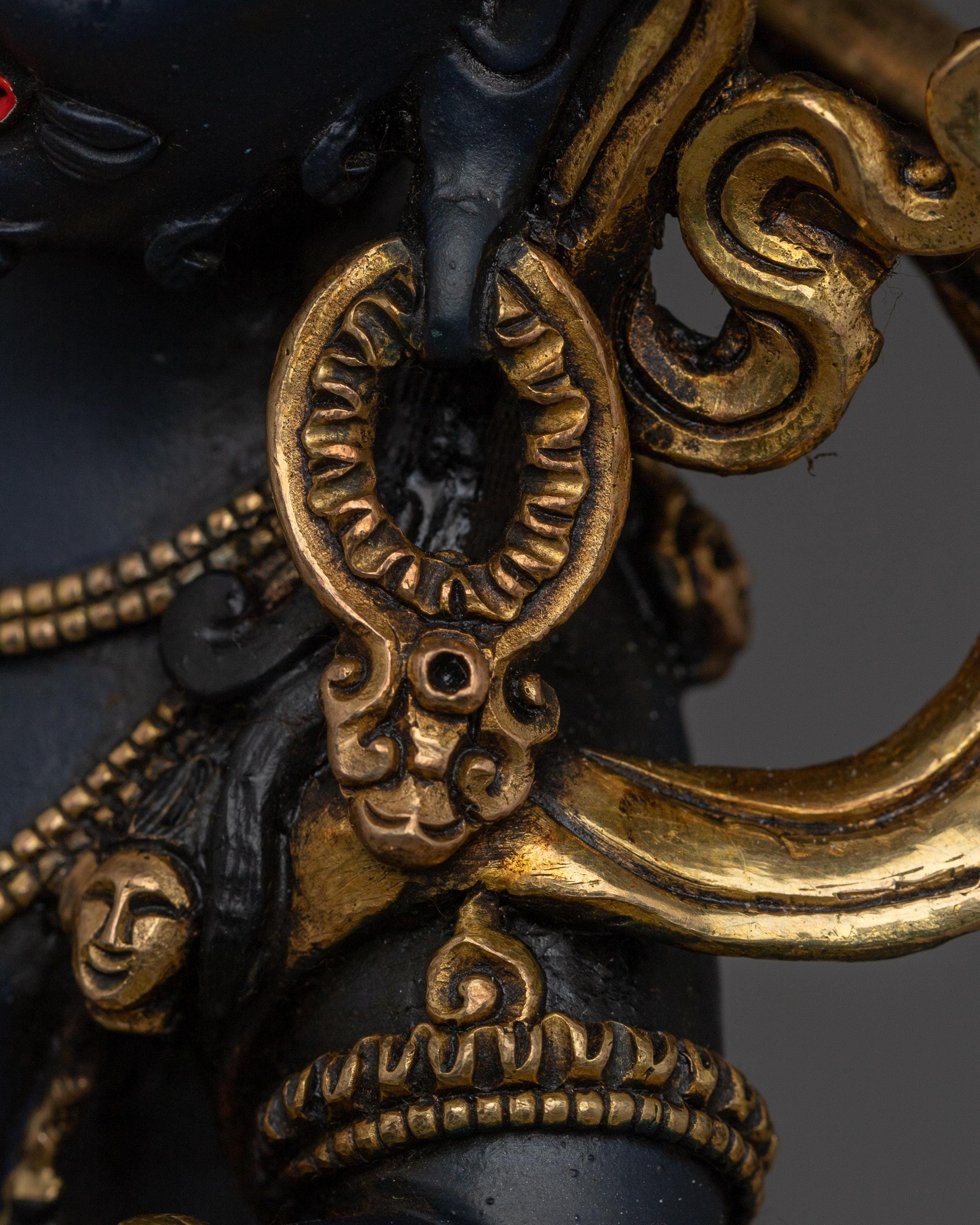 黒文殊菩薩の彫刻｜咎の智慧の神｜金剛乗瞑想の祭壇神｜伝統的な手作り