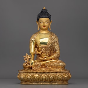 Handmade 15.4&quot; Healing Buddha Bhaisajyaguru Figurine | Sangye Menla Lord of Medicine | Sculpture for Shrine and Dharma Decor | Made In Nepal
