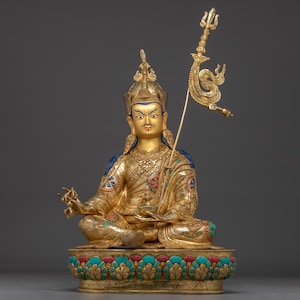 Himalayan Golden Guru Rinpoche Art | Padmasambhava Handmade Statue | Figurine for Shrine, Altar, and Dharma Decor | Sculpture Made In Nepal