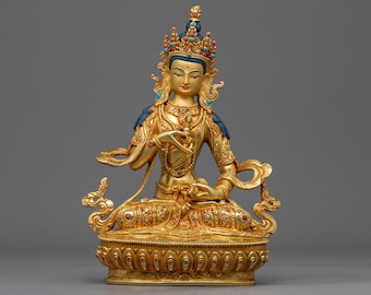 Vajrasattva-staty | Tibetansk Dorje Sempa 24K guldförgylld staty | Traditionell Bodhisattva-statyett för meditation idol TermaTrees konstverk