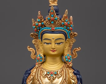 黄金の手作り阿弥陀如来像 | 高さ8.7インチ（22cm）24K金鍍金銅製長寿
