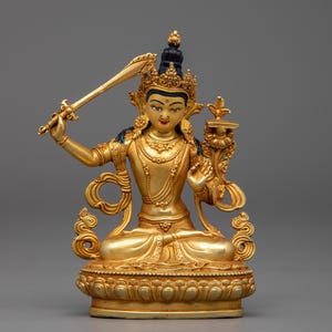 Manjushri Buddhist Deity Sculpture | Bodhisattva of Wisdom and Knowledge | Symbol of Spiritual Awakening | Traditional Buddhist Zen Decor