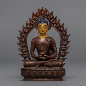 Mini Amitabha Buddha Statue | Himalayan Traditional Crafted Asian Artwork | Long Life Deity of Buddhism | Face plated with Gold | Buddha Art