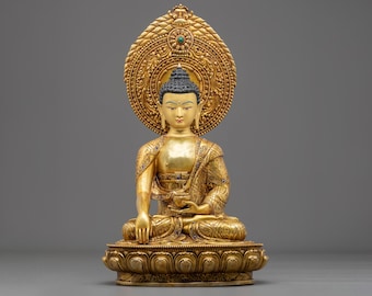 Siddhartha Gautama Statue | 24K Gold Gilded Buddha of Enlightenment and Wisdom | Handmade Himalayan Copper Sculpture