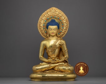 Dhyani Amitabha Buddha Statue | Large Buddha Sculpture | Handmade Buddha Figurine | Original Himalaya Artwork of Nepal | Gilded in 24K Gold
