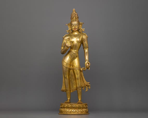 Maitreya Buddha Standing Statue | 22.4 Inch Gold Electroplated