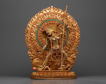 Naro Khandroma "Vajrayogini" Statue in 24K Gold - Symbol of Feminine Wisdom and Power, with Grand Flaming Halo