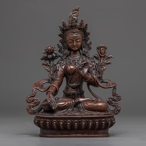 White Tara 9 Inches Tall Statue | Copper Body Artwork of Mother Tara | Handmade In Nepal | Master Artisans Fine Asian Himalayan Art Figure