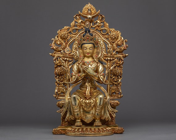 弥勒仏像 | 未来仏の本物の手彫り仏教彫刻 | ネパールのヒマラヤ芸術