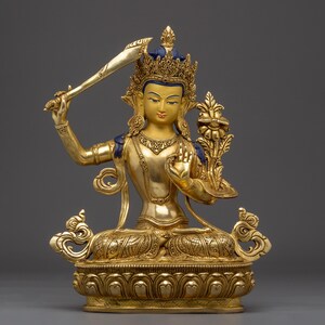 Handcrafted Manjushri Buddhist Copper Statue | Sacred Deity for Meditation Growth | Figurine for Shrine, and Dharma Decor | Made In Nepal