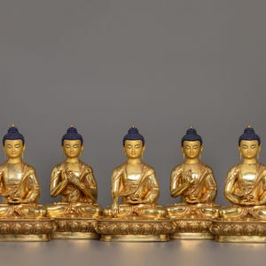 Handmade Five Buddha Set Sculpture | Symbols of Universal Enlightenment | Tibetan Buddhist Statues for Altar, Shrine Decor | Sacred Gift