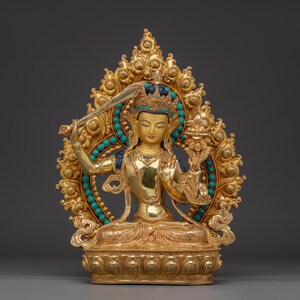 Handmade Insight Deity Manjushri | Beautifully Handcrafted Statue | Figurine for Shrine, Altar, and Dharma Decor | Sculpture Made In Nepal