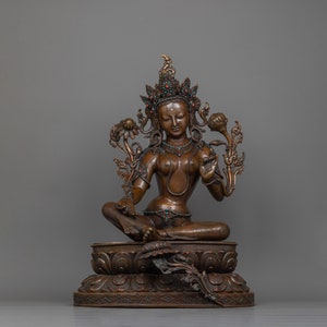 Tibetaans boeddhistische sculptuur groene tara | Handgemaakte Tibetaanse moeder Tara sculptuur | Godin van mededogen | Spiritueel boeddhistisch kunstwerk