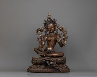 チベット仏教彫刻 緑のターラ | 手作りのチベットの母ターラ彫刻 