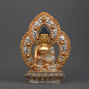 Ratna Sambhava Silver Plated Statue | Handcrafted Emblem of Generosity | Traditional Nepalese Craftsmanship, Enhance Spirituality & Harmony