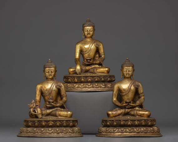 Statue of Sacred Buddhist Trio | Healing and Enlightenment Trio
