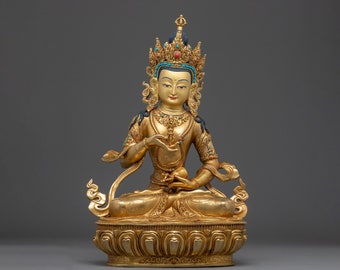 Dorje Sempa Mantra Sculpture | Traditionally Hand-Carved Buddhist Sculpture | Himalayan Traditional Handmade Craft | 24k Gold Gilded