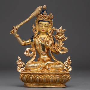 Himalayan Wisdom Deity Manjushri Art | Symbol of Insight and Clarity | Figurine for Shrine, Altar and Dharma Decor | Sculpture Made In Nepal