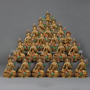 21 Tara-standbeeldset | 21 Tara-prijzen | Godin van mededogen | Tibetaans boeddhistische godheden | Met de hand gesneden religieuze sculpturen, verguld met 24-karaats goud
