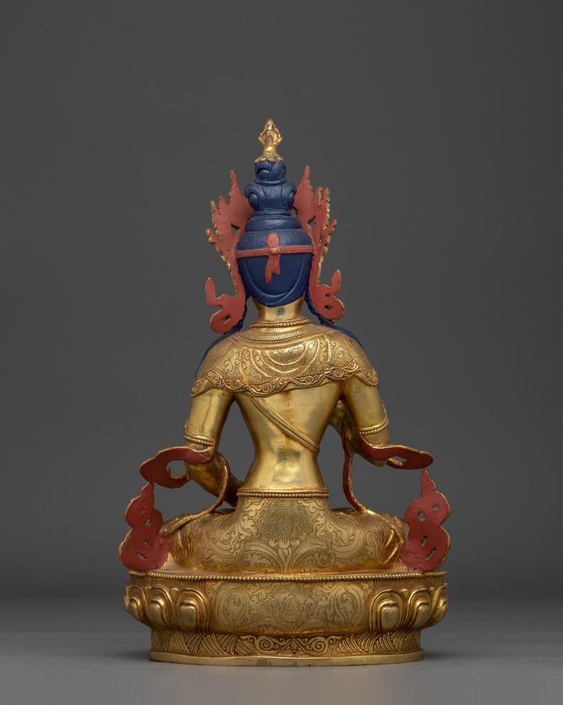 Gyllene staty av Dorje Sempa: Reningssymbol Vajrasattva - Figur för helgedom, altare och Dharma-dekor | Skulptur tillverkad i Nepal bild 3