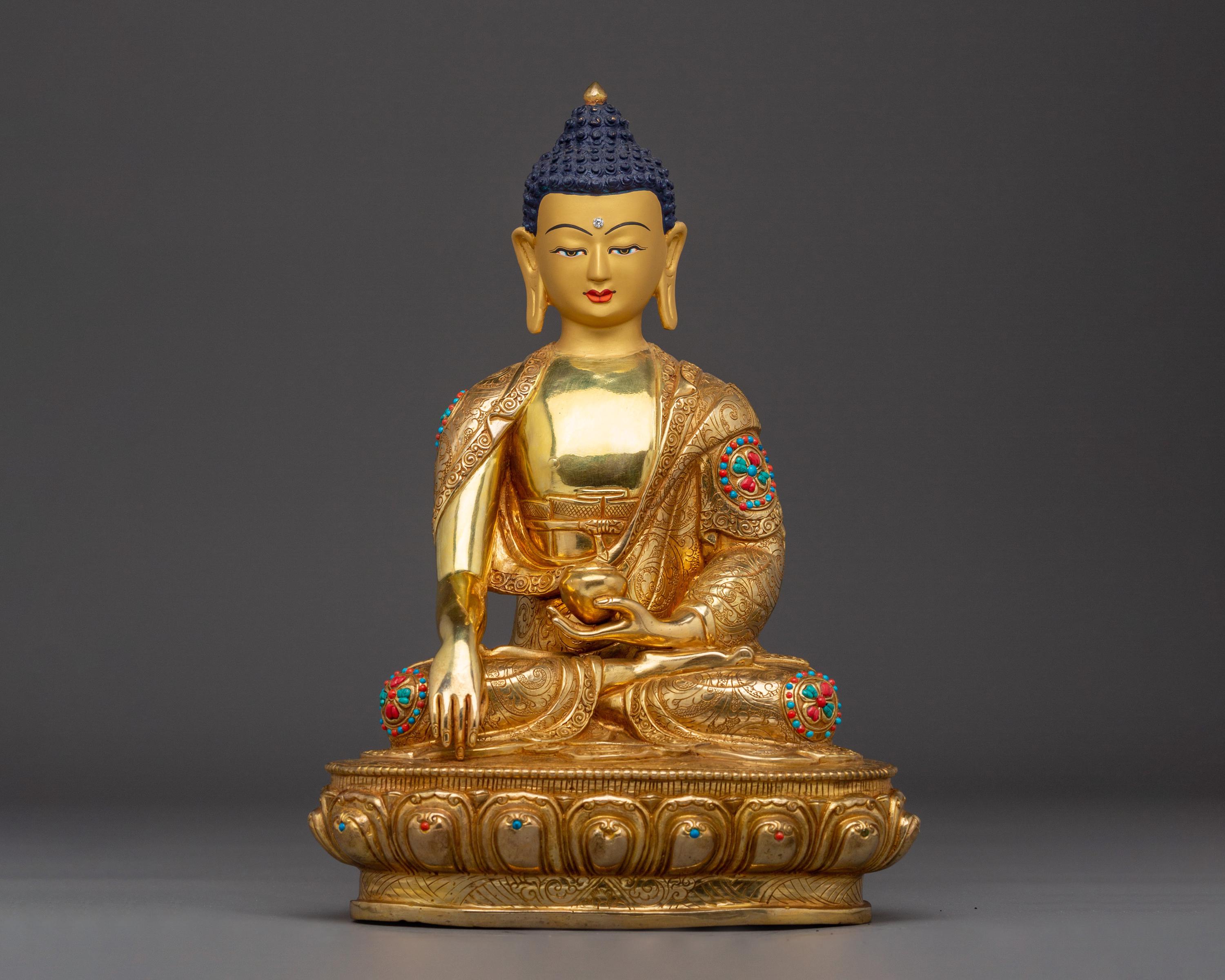 古代の金色の仏像 黄金の初代仏釈迦牟尼｜仏教の開祖｜神社、祭壇、法華経の装飾用の置物