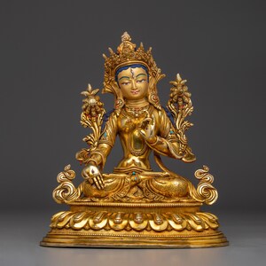 Sacred Feminine White Tara Statue | Bodhisattva of Compassion | Buddhist Altar Deity Handmade in Nepal |  Nepalese Artwork for Home Decor