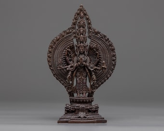 1000-beväpnad Chenrezig-staty | Buddhistisk skulptur av medkännande bodhisattva | Traditionellt tillverkad oxiderad kopparfigur, konst från Nepal