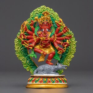 Holy Ganesh for Shrine Sculpture | Gold Electroplated Copper Figure | 4.5 Inches Ganesh Statue | Hindu Deity for Prosperity and Success