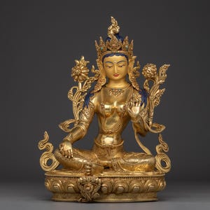 Barmhartige godheid Shyama Tara handgemaakt standbeeld | Groene tara: moeder aller boeddha&#39;s | Woondecoratie Boeddhistisch standbeeld | Meditatiebeeldje