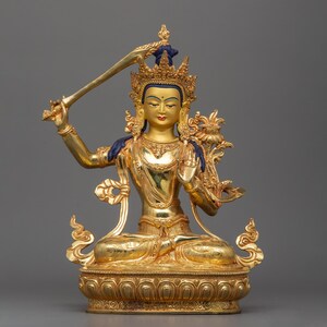 The Religious Deity Manjushri Statue | Buddhist Sculpture for Enlightenment | Figurine for Shrine, Altar, and Dharma Decor | Made In Nepal