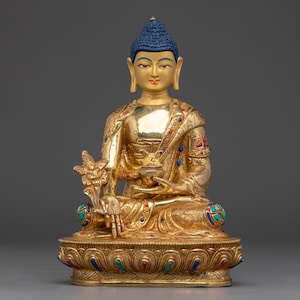 Serene Medicine Buddha Golden Sculpture | Handcrafted Symbol of Healing | Figurine for Shrine, and Dharma Decor | Sculpture Made In Nepal