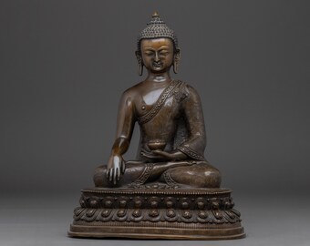 Handmade Shakyamuni Buddha Statue | Oxidized Copper Altar Decor