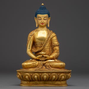 Amitabha Buddha Statue in Copper | Gold Gilded Sculpture | Handmade Nepali Buddhist Art | Altar Decor for Meditation | Symbol of Compassion