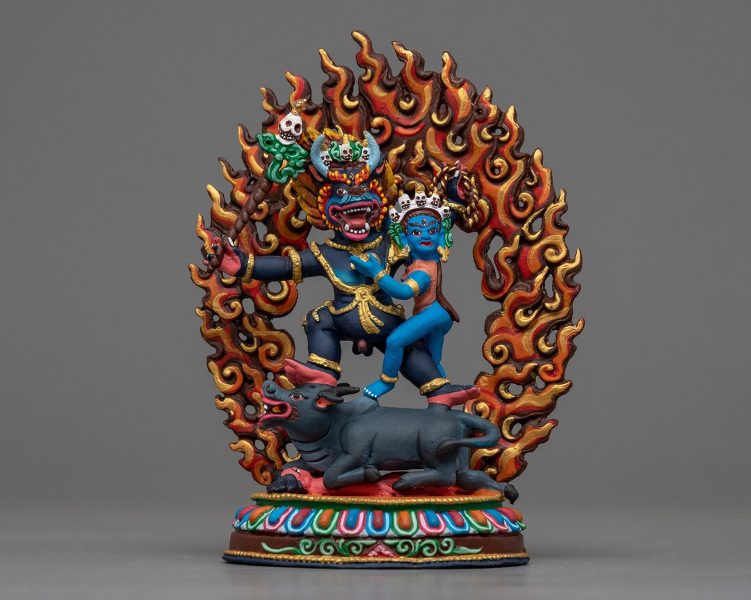 Machine Deity Miniature Dharmaraja Statue in Gold and Copper - Compact, Machine ...